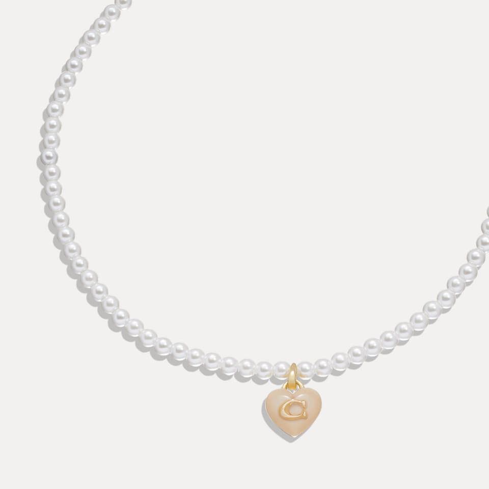 Coach C Heart Gold-Plated Faux Pearl Choker Necklace