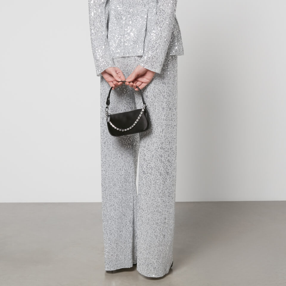 BY FAR Mini Rachel Satin and Rhinestone Chain Bag