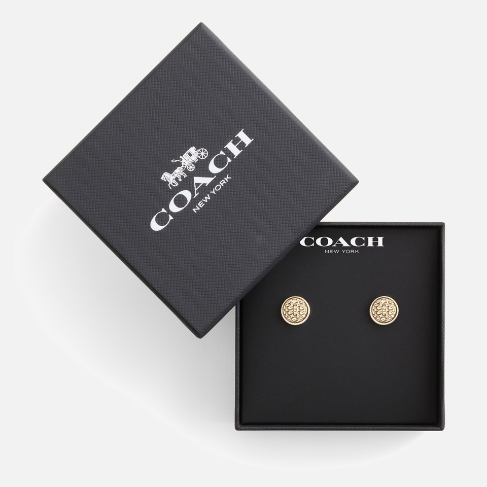 Coach Signature Quilted Coin Stud Earrings