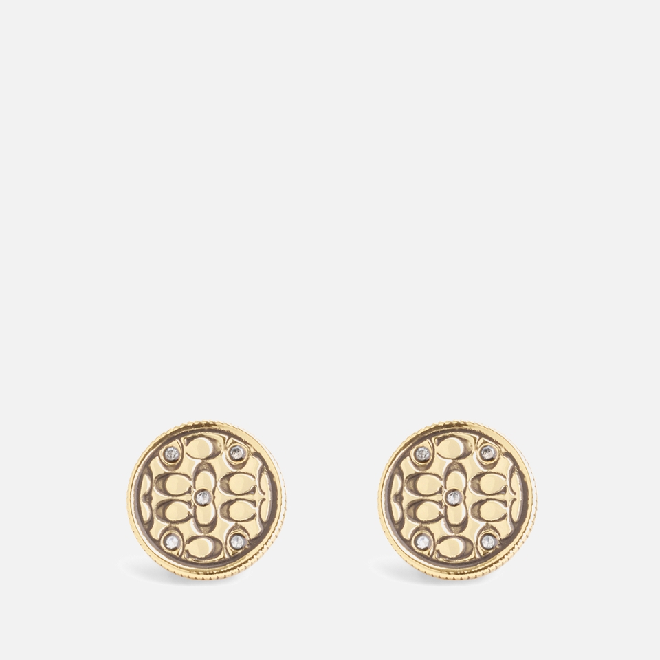 Coach Signature Quilted Coin Stud Earrings