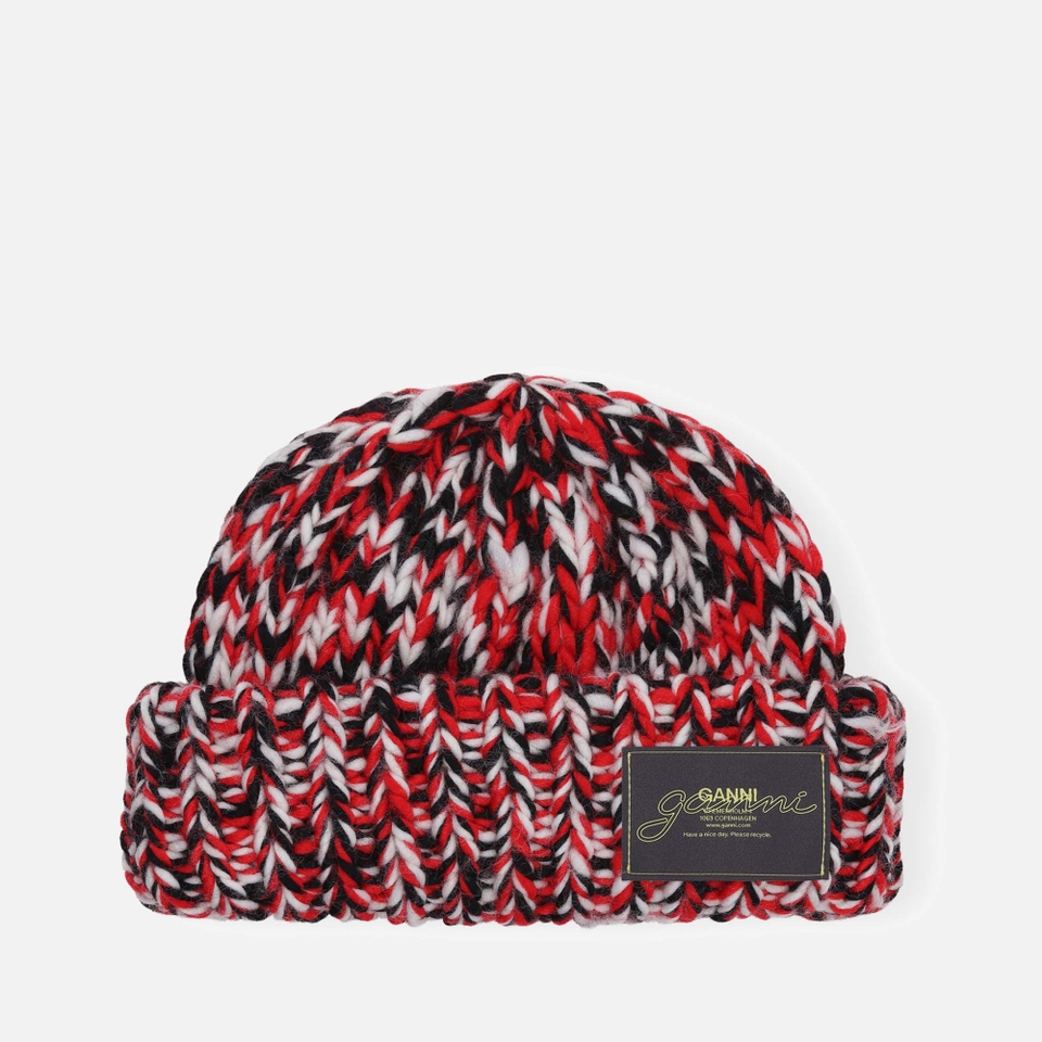 Ganni Graphic Cable-Knit Wool Beanie