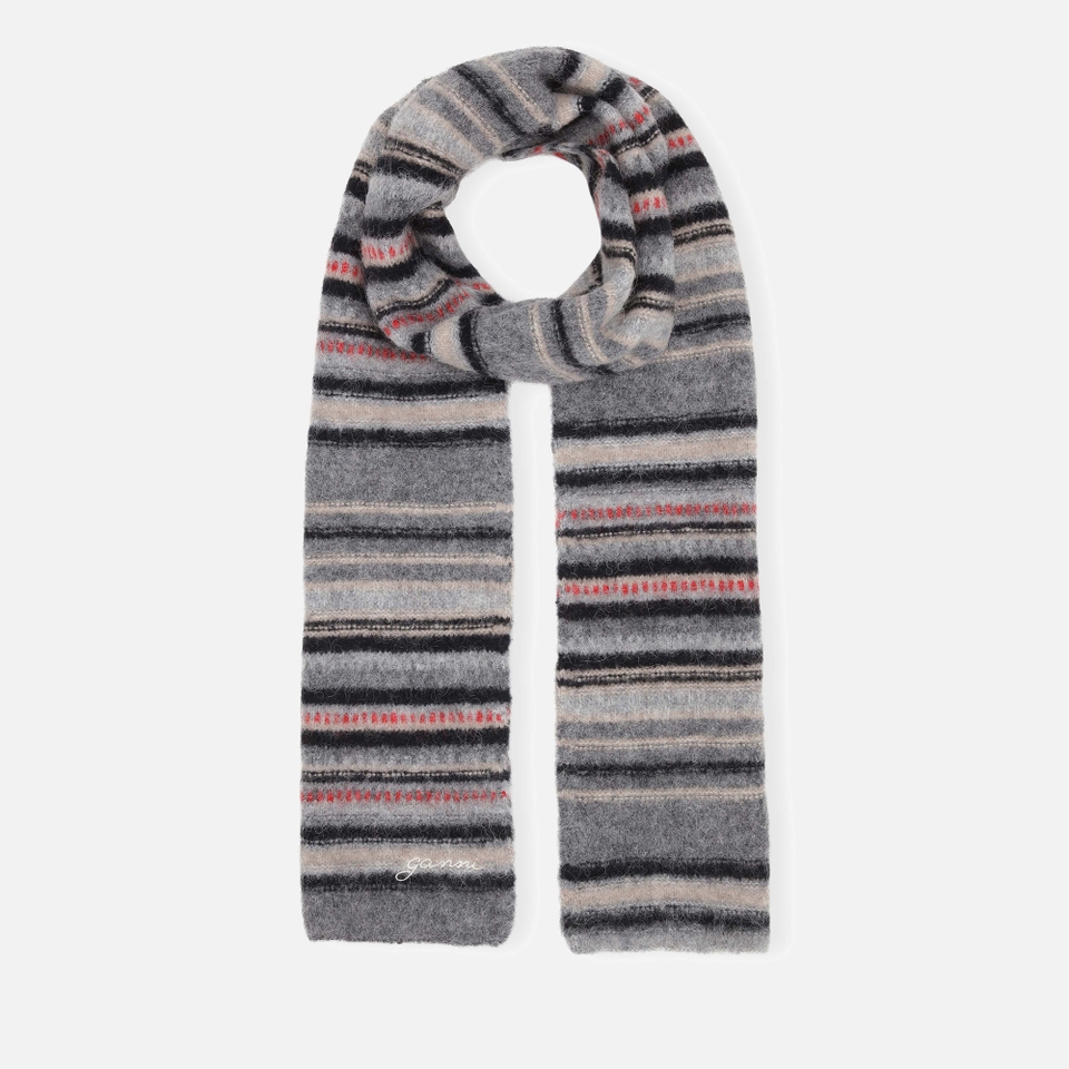 Ganni Striped Soft Wool-Blend Scarf