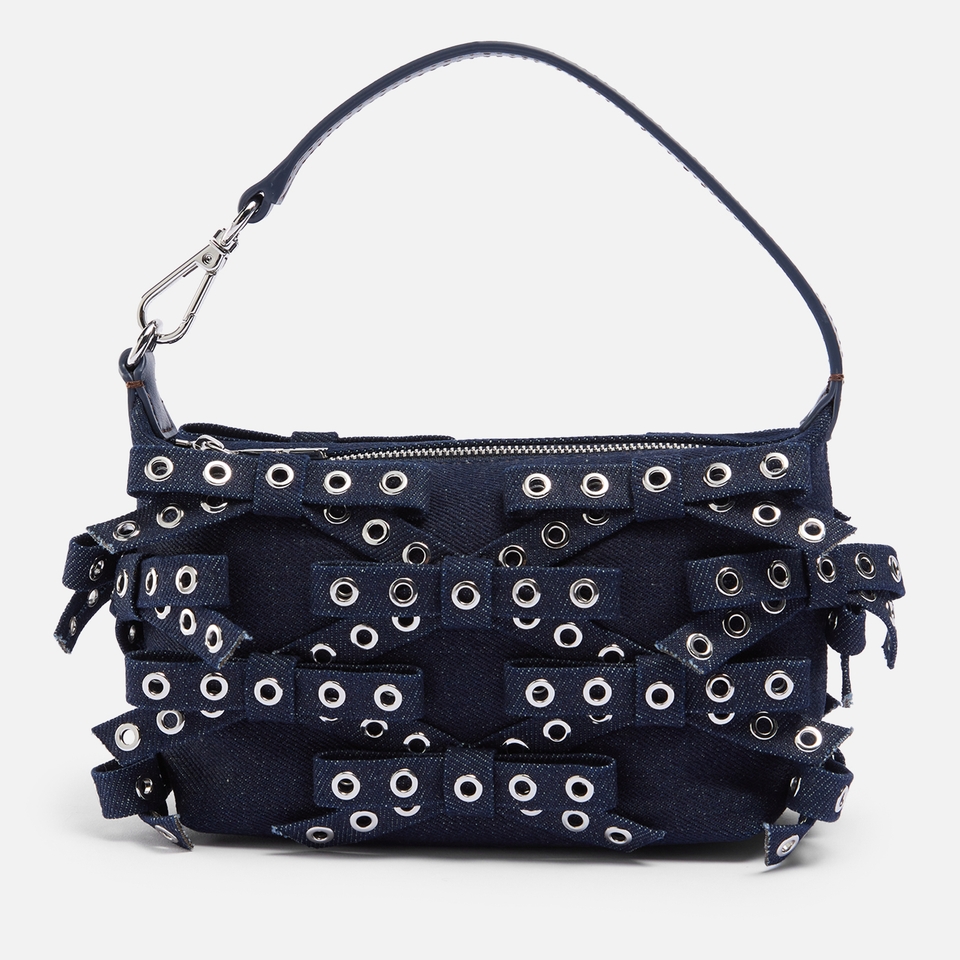 Ganni Butterfly Small Bow Eyelet Denim Pouch