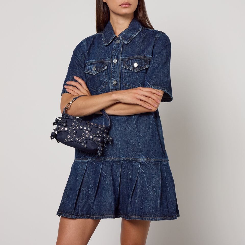 Ganni Butterfly Small Bow Eyelet Denim Pouch