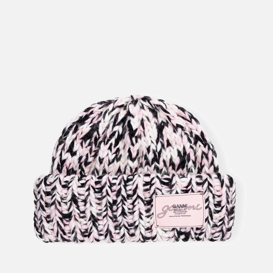 Ganni Graphic Cable-Knit Wool Beanie
