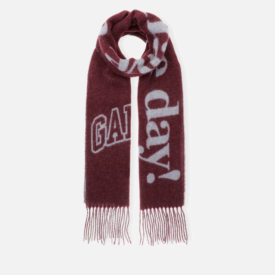 Ganni Narrow Please Recycle Wool-Blend Scarf