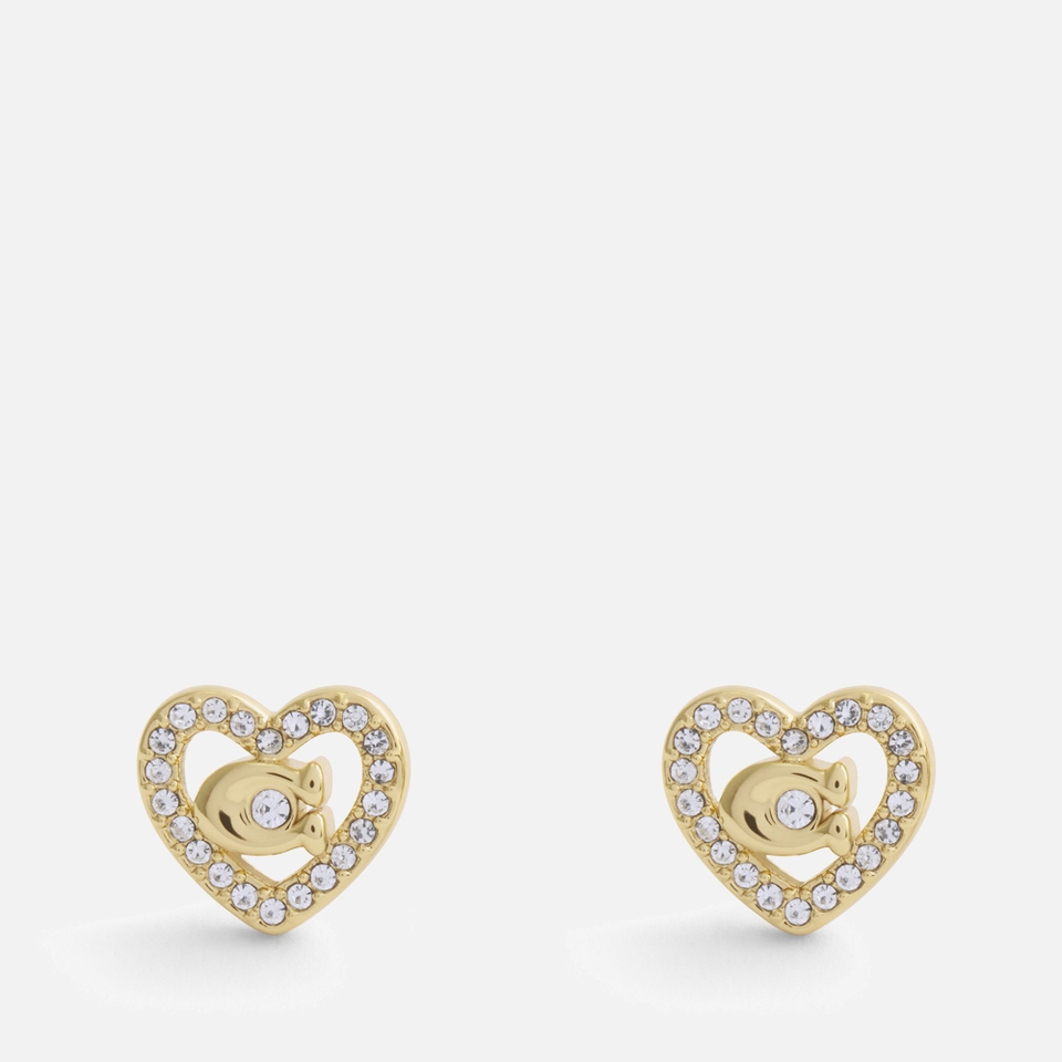 Coach Pavé Heart Gold-Toned Stud Earrings