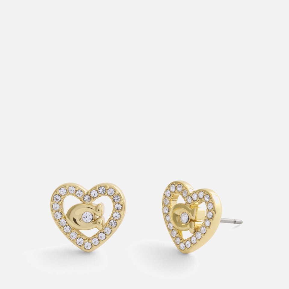 Coach Pavé Heart Gold-Toned Stud Earrings