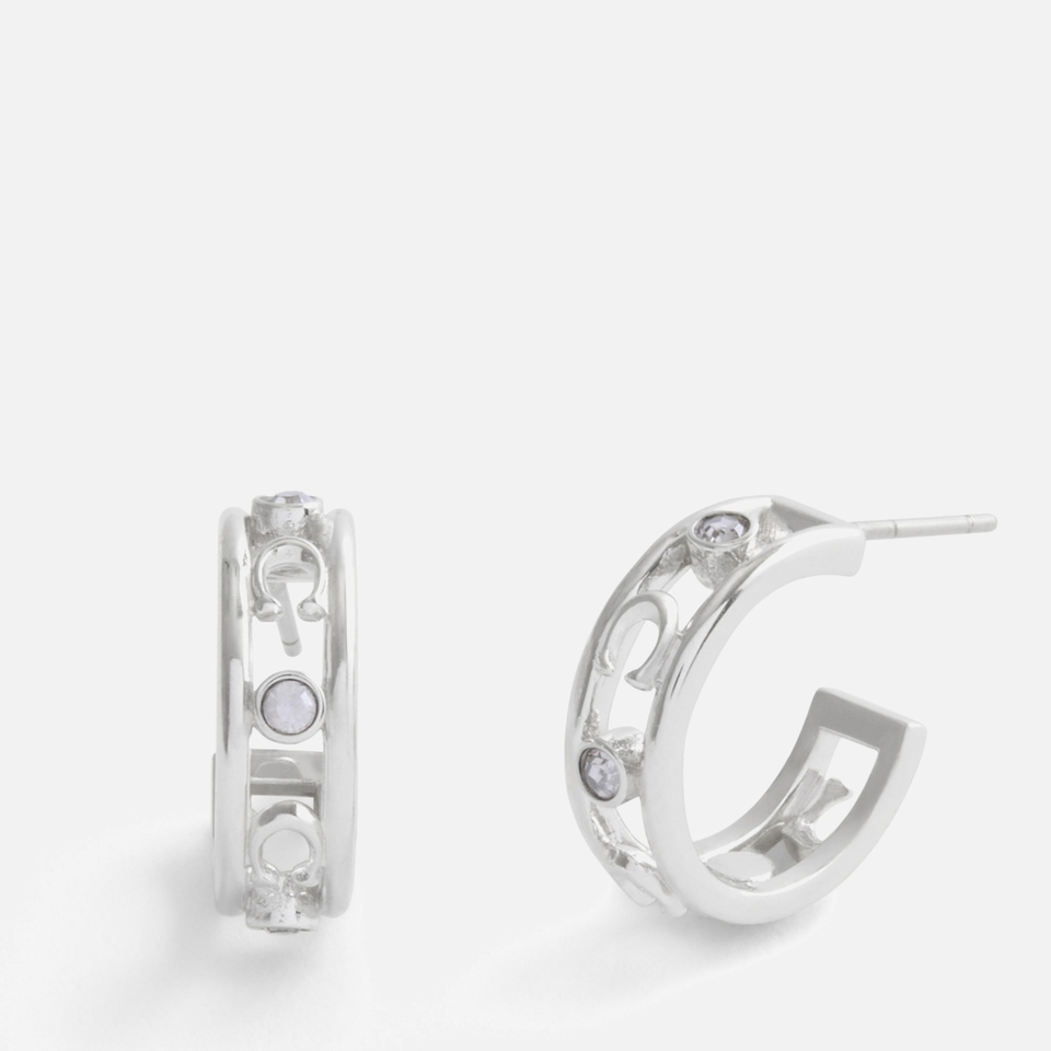 Coach Signature C Silver-Tone Open Hoop Earrings