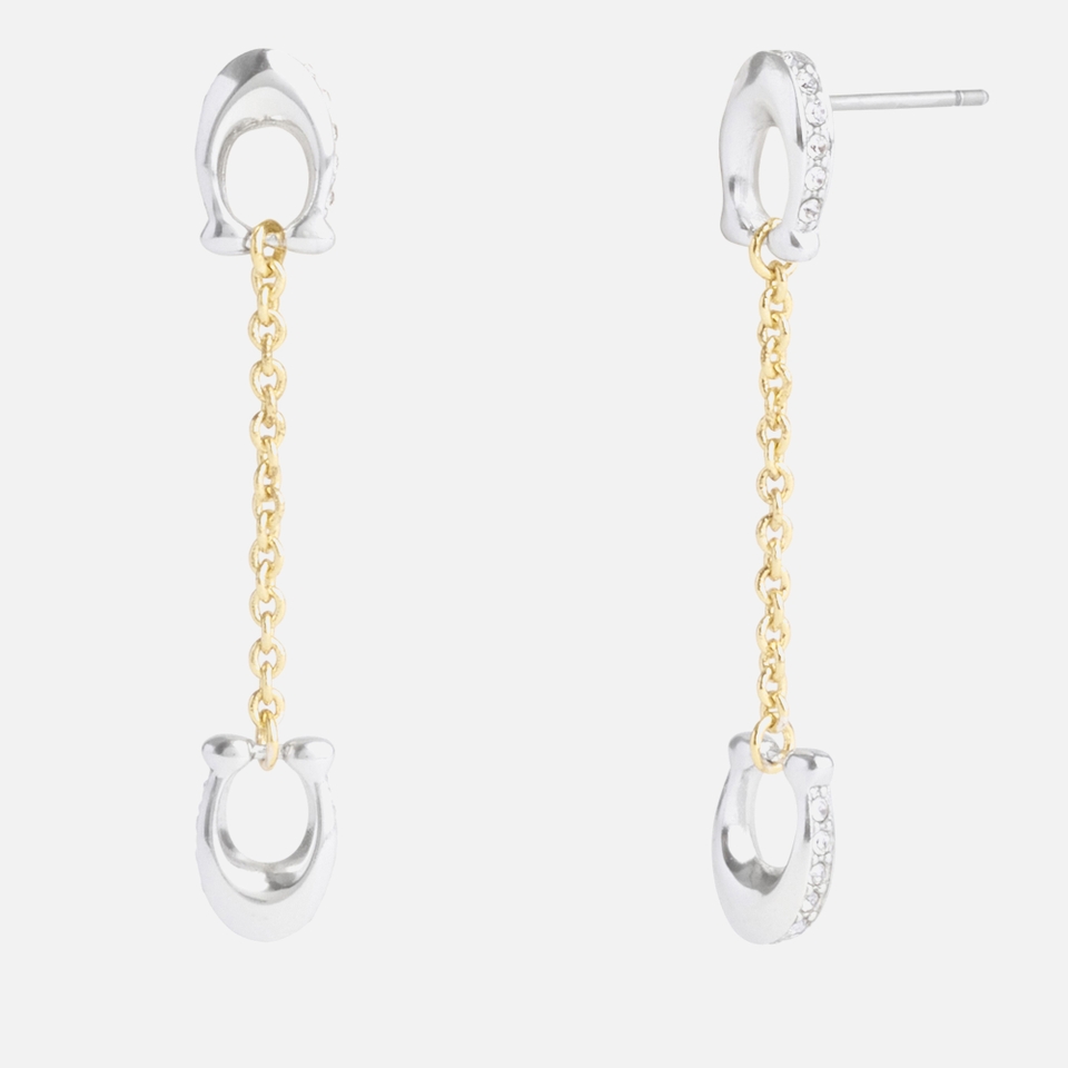 Coach Signature Pavé C Linear Silver & Gold-Tone Earrings