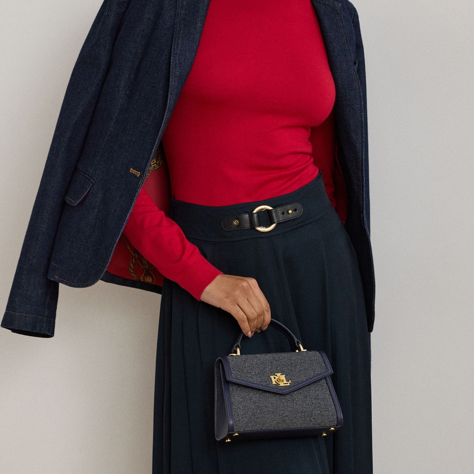 Lauren Ralph Lauren Farrah Canvas/Leather Small Satchel