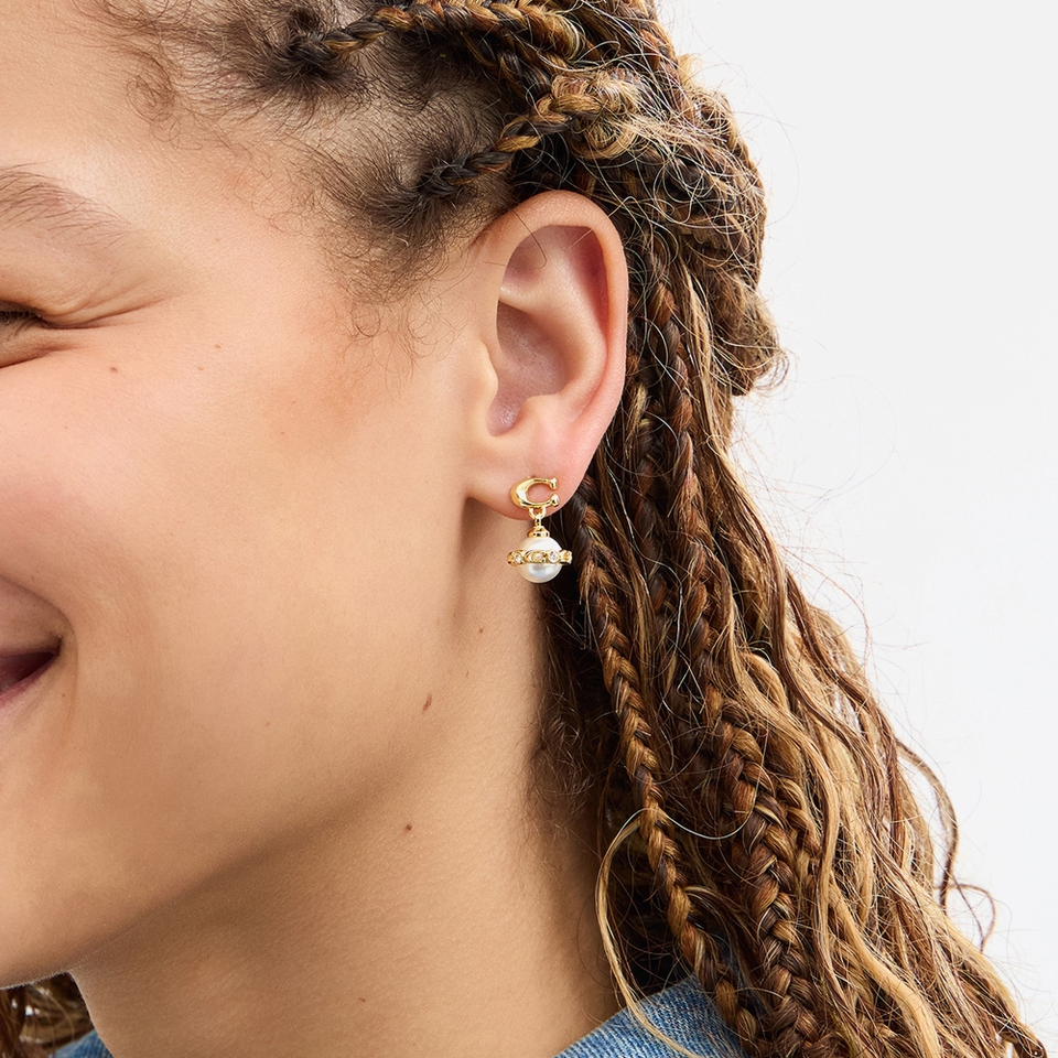 Coach Pearl Orb Gold-Tone Drop Earrings